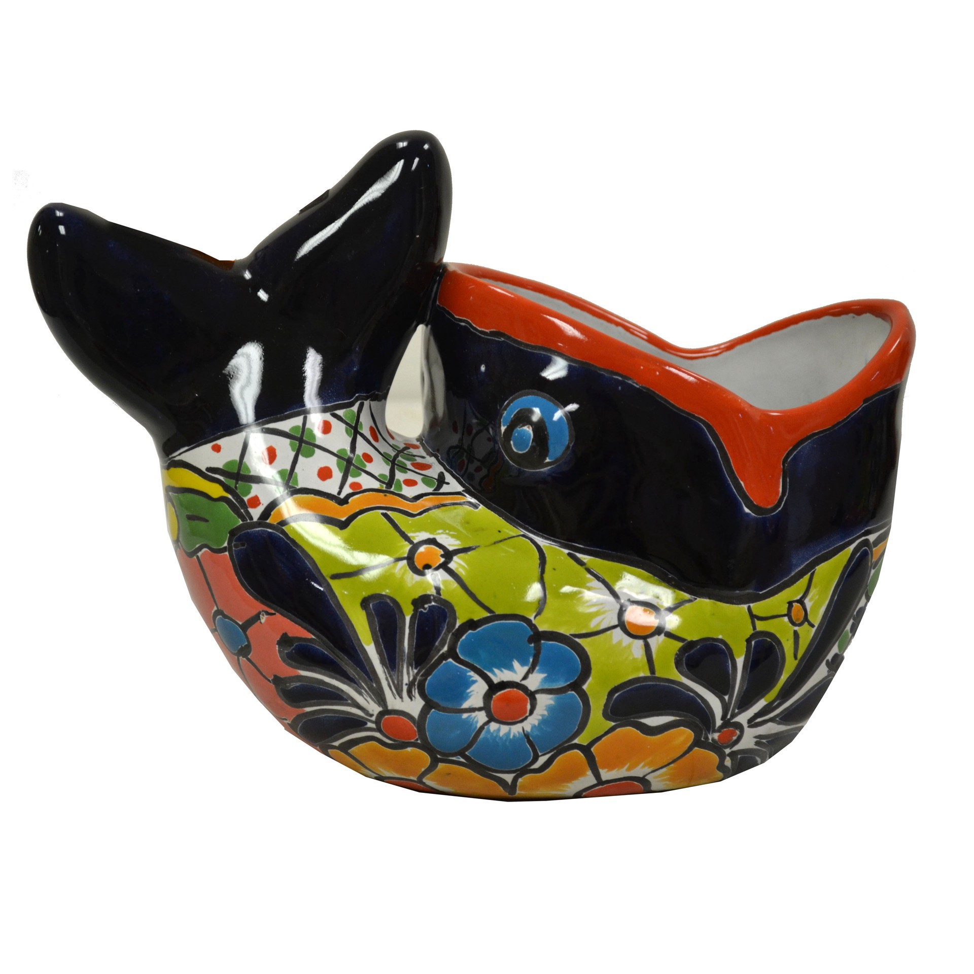 slide 1 of 1, Blue Orange Pottery Blue Talavera Fish Planter, 1 ct