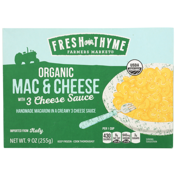 slide 1 of 1, Fresh Thyme Farmers Market Organic Mac & Cheese With 3 Cheese Sauce, 9 oz