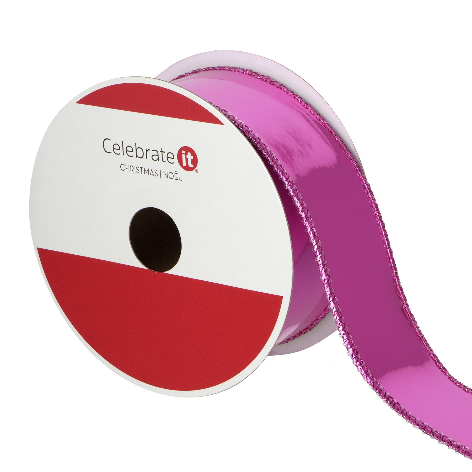 slide 3 of 3, 1.5" X 15ft. Hot Pink Wired Vinyl Ribbon By Celebrate It, 1.5 in x 15 ft