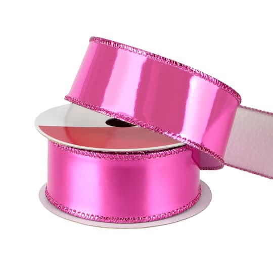 slide 1 of 3, 1.5" X 15ft. Hot Pink Wired Vinyl Ribbon By Celebrate It, 1.5 in x 15 ft