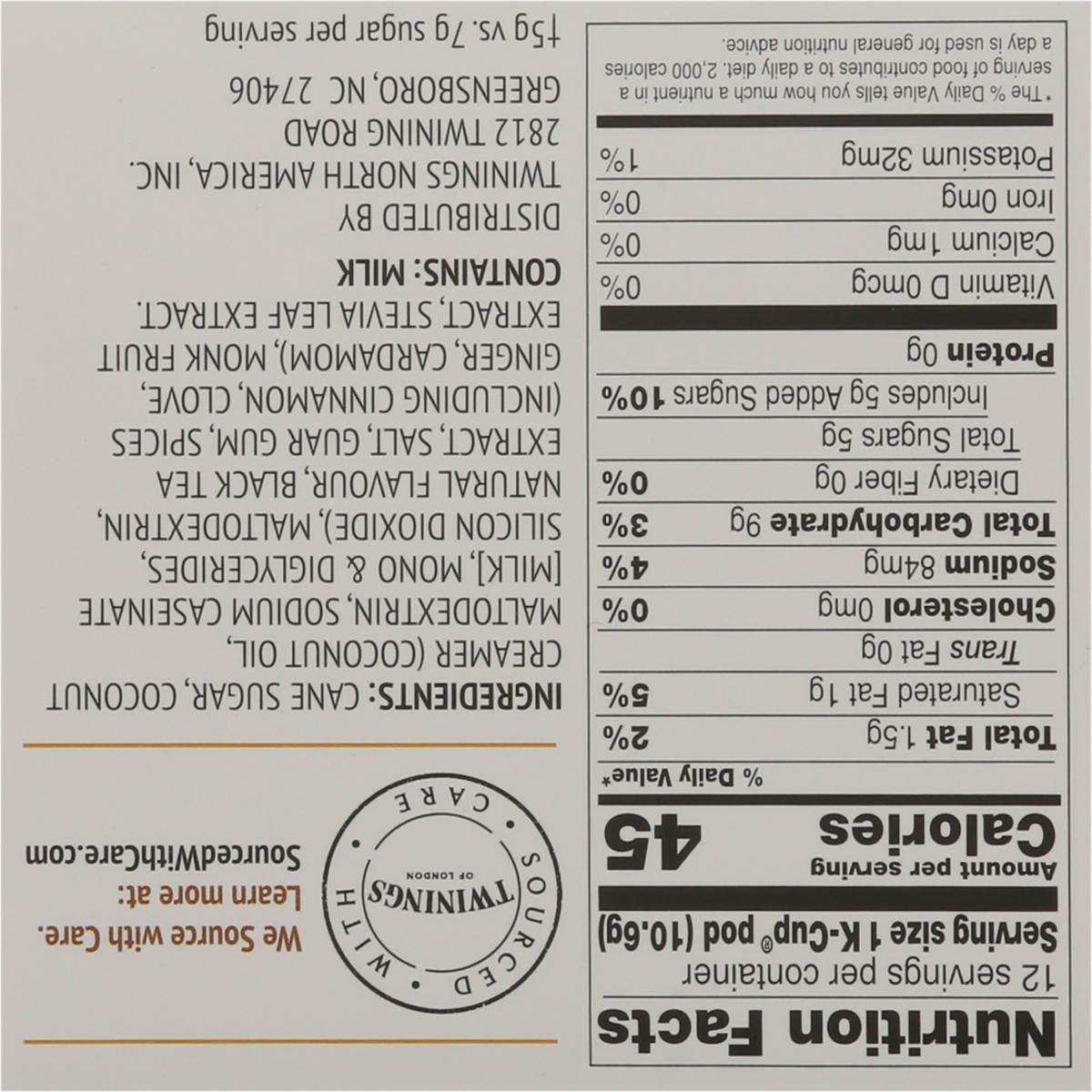 slide 5 of 9, Twinings Chai Latte Black Tea 12 K-Cup Pods, 12 ct