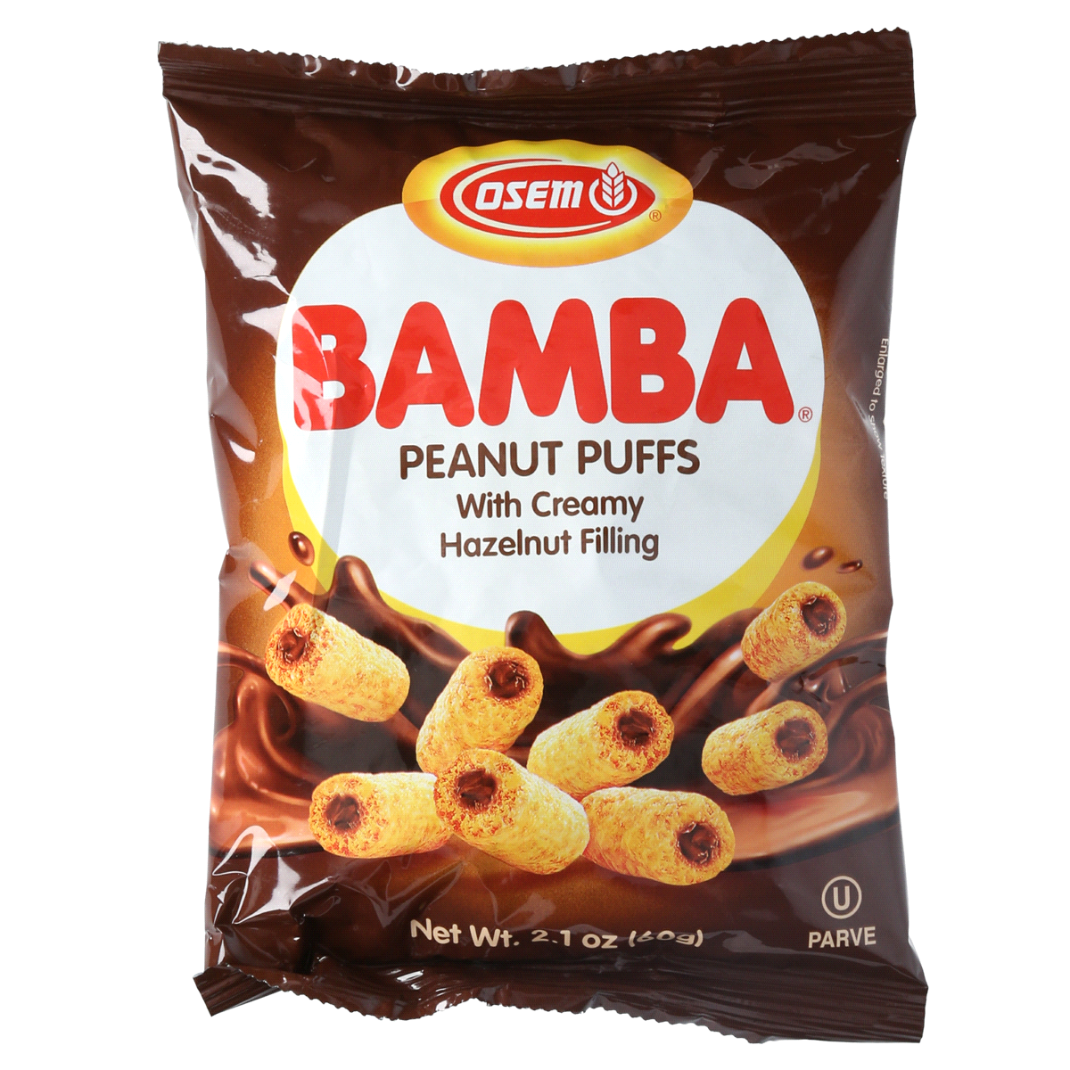 slide 1 of 9, Osem Bamba Peanut Snack with Hazelnut Cream Filling, 2.1 oz