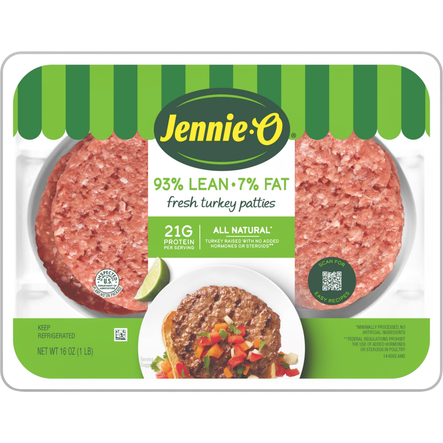 slide 1 of 3, Jennie-O 93% Lean 7% Fat Turkey Patties, 16 oz