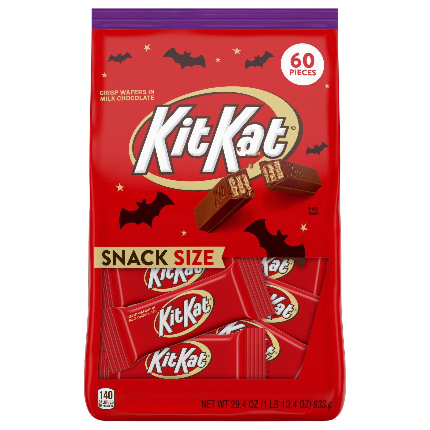 slide 1 of 1, KIT KAT Milk Chocolate Crisp Wafers Snack Size, Halloween Candy Bars Bag, 29.4 oz (60 count), 29.4 oz