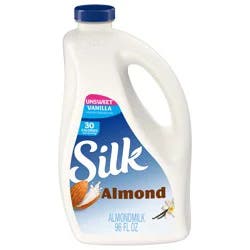 Silk Almond Milk, Unsweet Vanilla, Dairy Free, Gluten Free, Seriously Creamy Vegan Milk with 50% More Calcium than Dairy Milk, 96 FL OZ Bottle