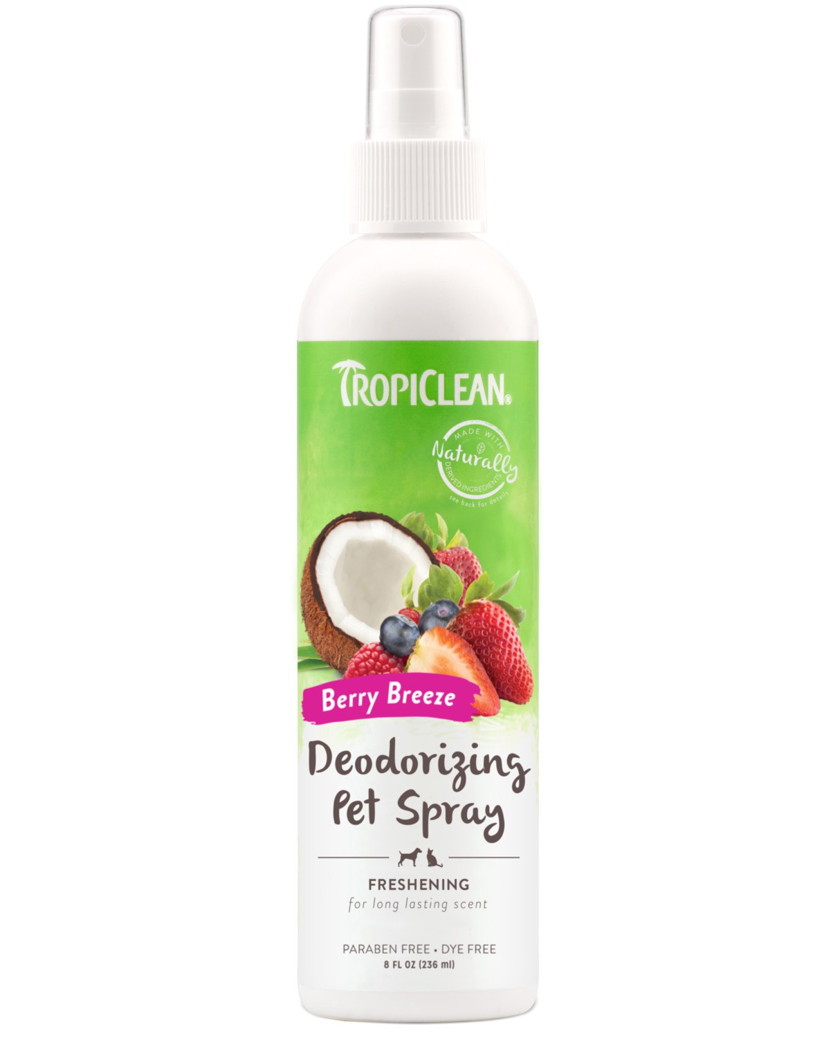 slide 1 of 10, TropiClean Berry Breeze Deodorizing Spray for Pets, 8oz, 8 oz