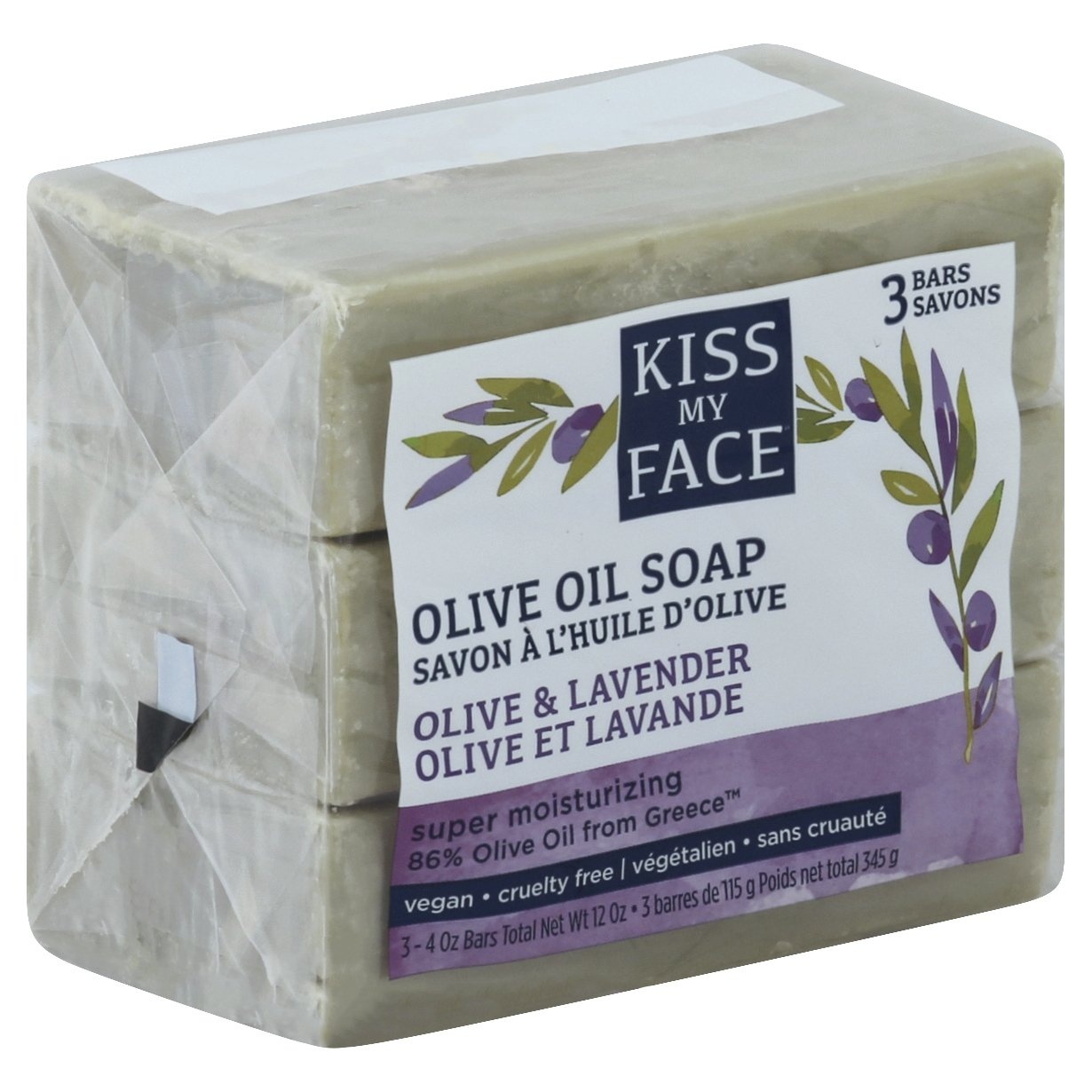 slide 1 of 1, Kiss My Face Olive Oil And Lavender Soap Bar, 3 ct