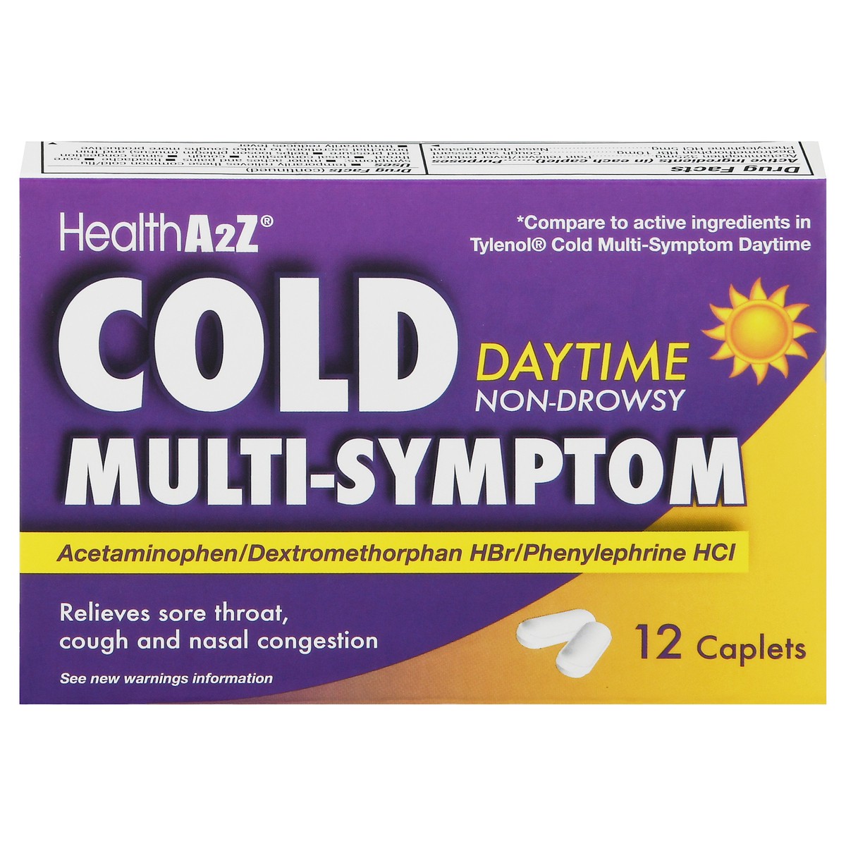 slide 1 of 12, HealthA2Z Non-Drowsy Daytime Cold Multi-Symptom Caplets 12 ea, 12 ct