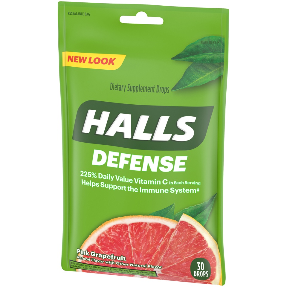 slide 4 of 8, Halls Defense Halls Defense Pink Grapefruit Drops Dietary Supplement, 30 ct