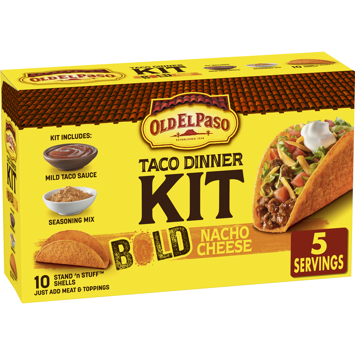 slide 1 of 1, Old El Paso Bold Nacho Cheese Taco Dinner Kit, 9.5 oz