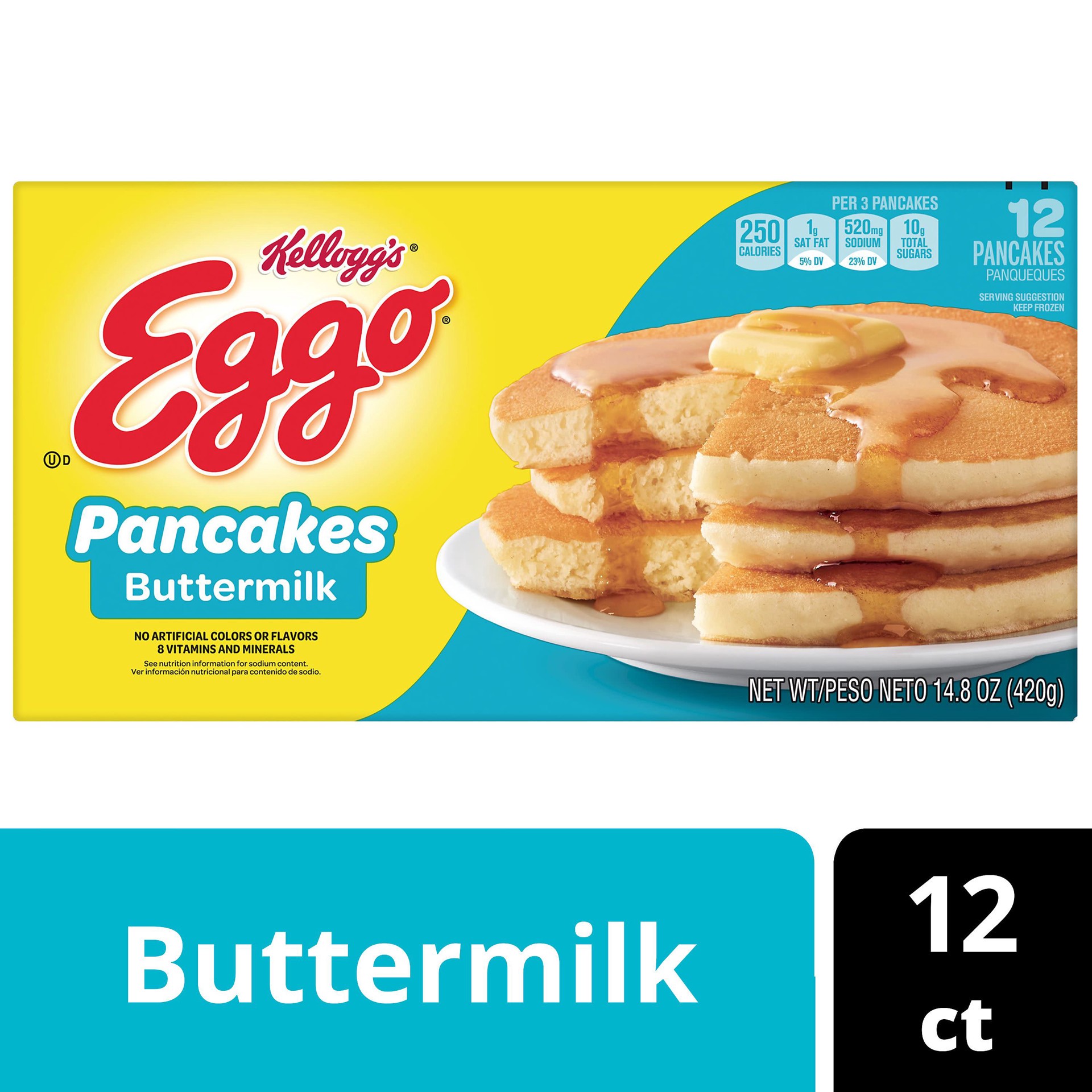 slide 1 of 5, Eggo Frozen Pancakes, Frozen Breakfast, 8 Vitamins and Minerals, Buttermilk, 14.8oz Box, 12 Pancakes, 14.8 oz