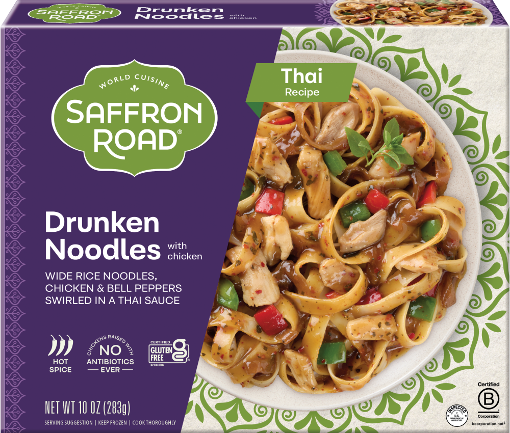 slide 1 of 4, Saffron Road Drunken Noodles With Chicken, 10 oz