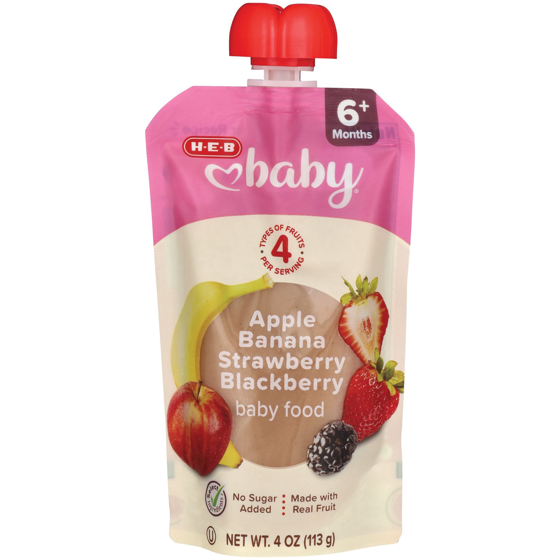 slide 1 of 1, H-E-B Baby Food Pouch - Apple Banana Strawberry Blackberry, 4 oz