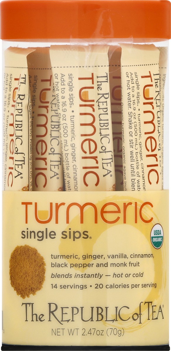 slide 6 of 12, The Republic of Tea Single Sips Turmeric Drink Mix - 2.47 oz, 2.47 oz