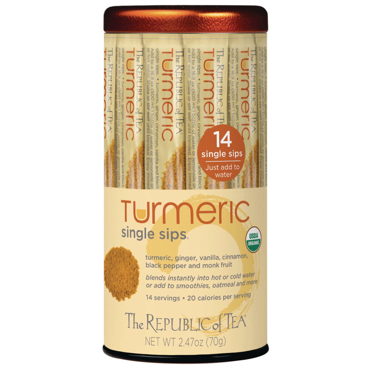 slide 1 of 12, The Republic of Tea Organic Turmeric Single Sips, 14 ct