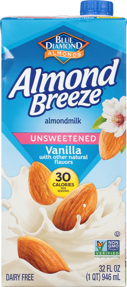 slide 1 of 3, Blue Diamond Almond Breeze Unsweetened Vanilla Shelf-Stable Almondmilk, 32 oz, 32 fl oz