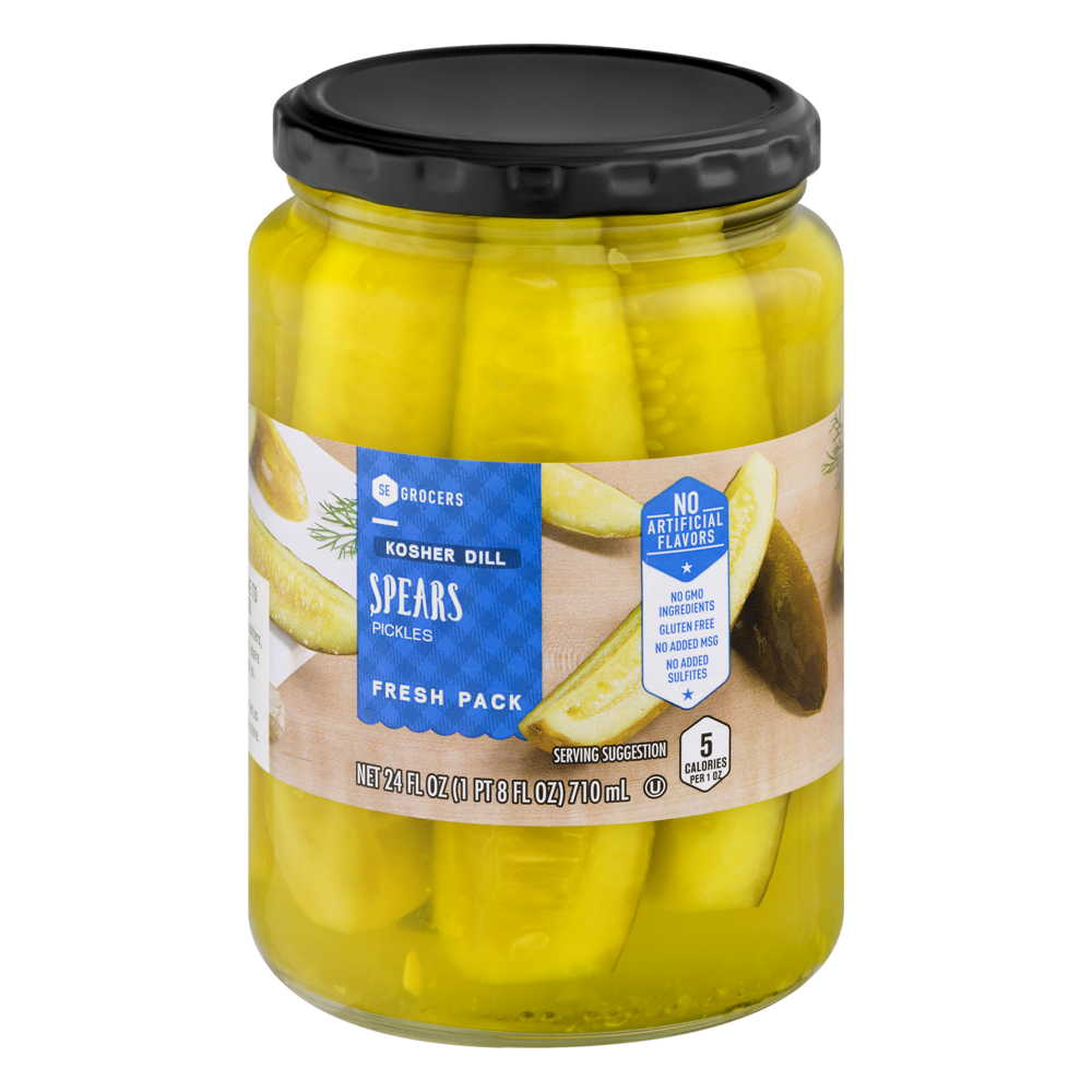 slide 1 of 1, SE Grocers Spears Pickles Fresh Pack Kosher Dill, 24 oz