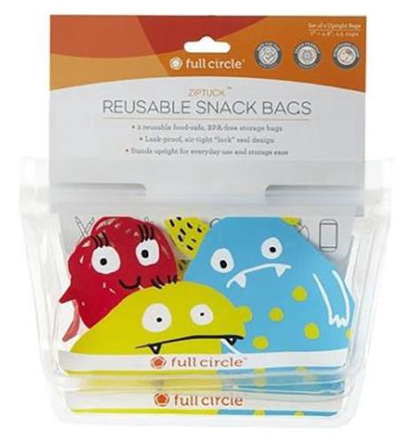 slide 1 of 1, Full Circle Monster Reusable Snack Bags, 2 ct