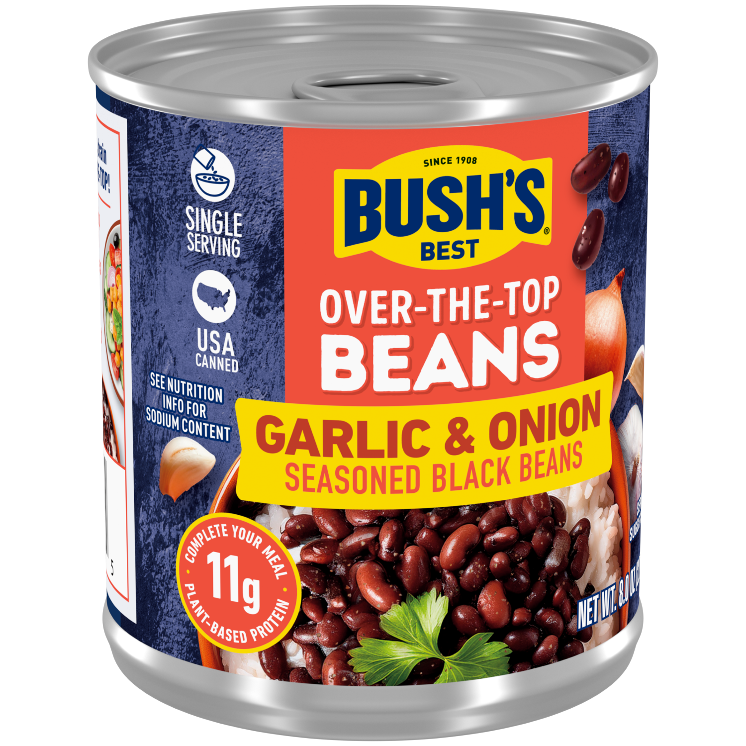slide 3 of 8, Bushs Black Beans W/ Garlic & Onion 8.3 Oz, 8.3 oz