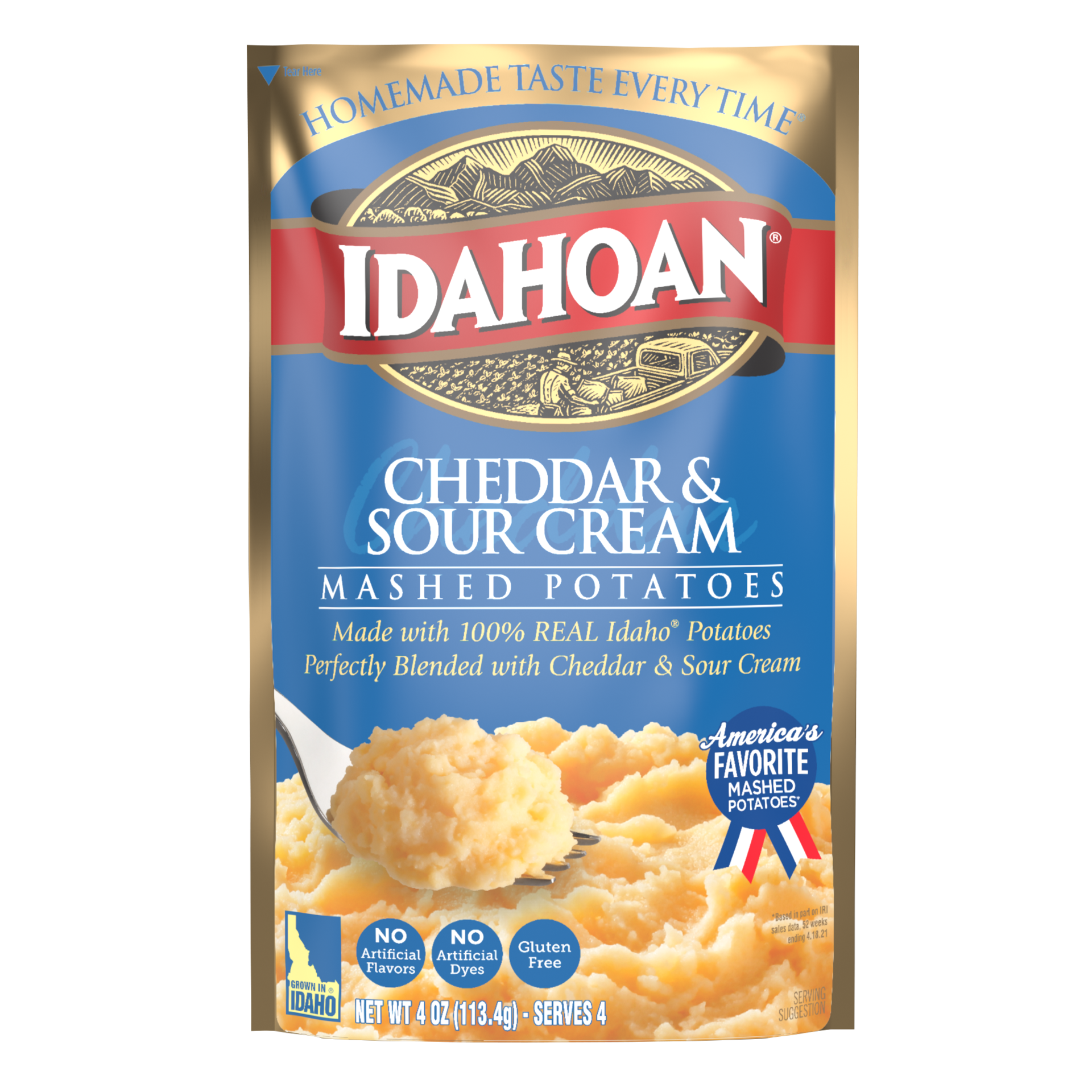 slide 3 of 3, Idahoan Cheddar & Sour Cream Mashed Potatoes, 4 oz