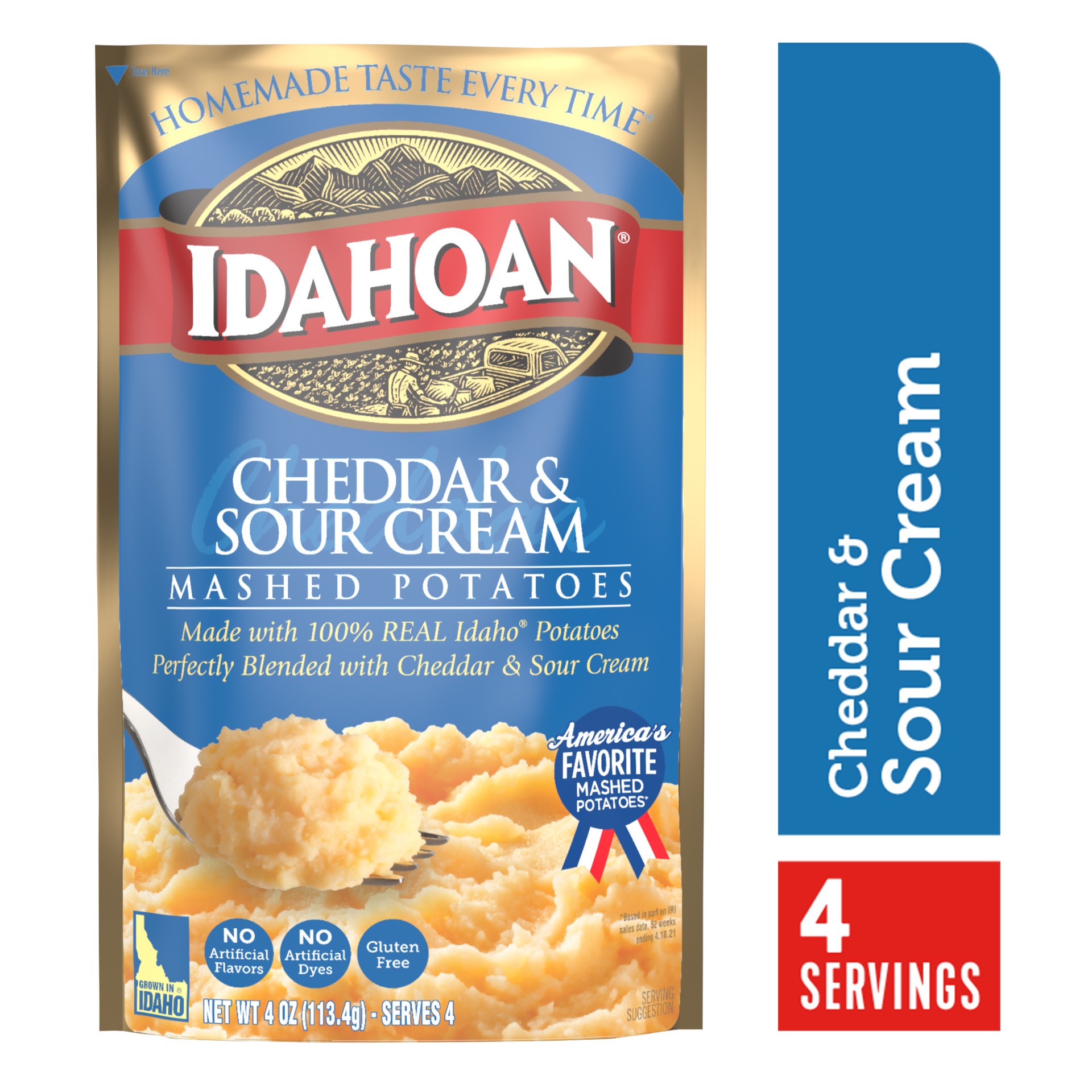 slide 1 of 3, Idahoan Cheddar & Sour Cream Mashed Potatoes, 4 oz