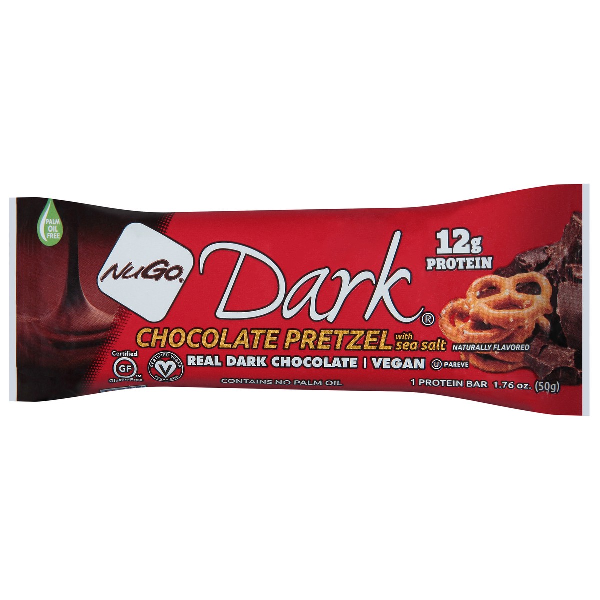 slide 3 of 9, NuGo Dark Chocolate Pretzel Protein Bar 1.76oz, 1 ct