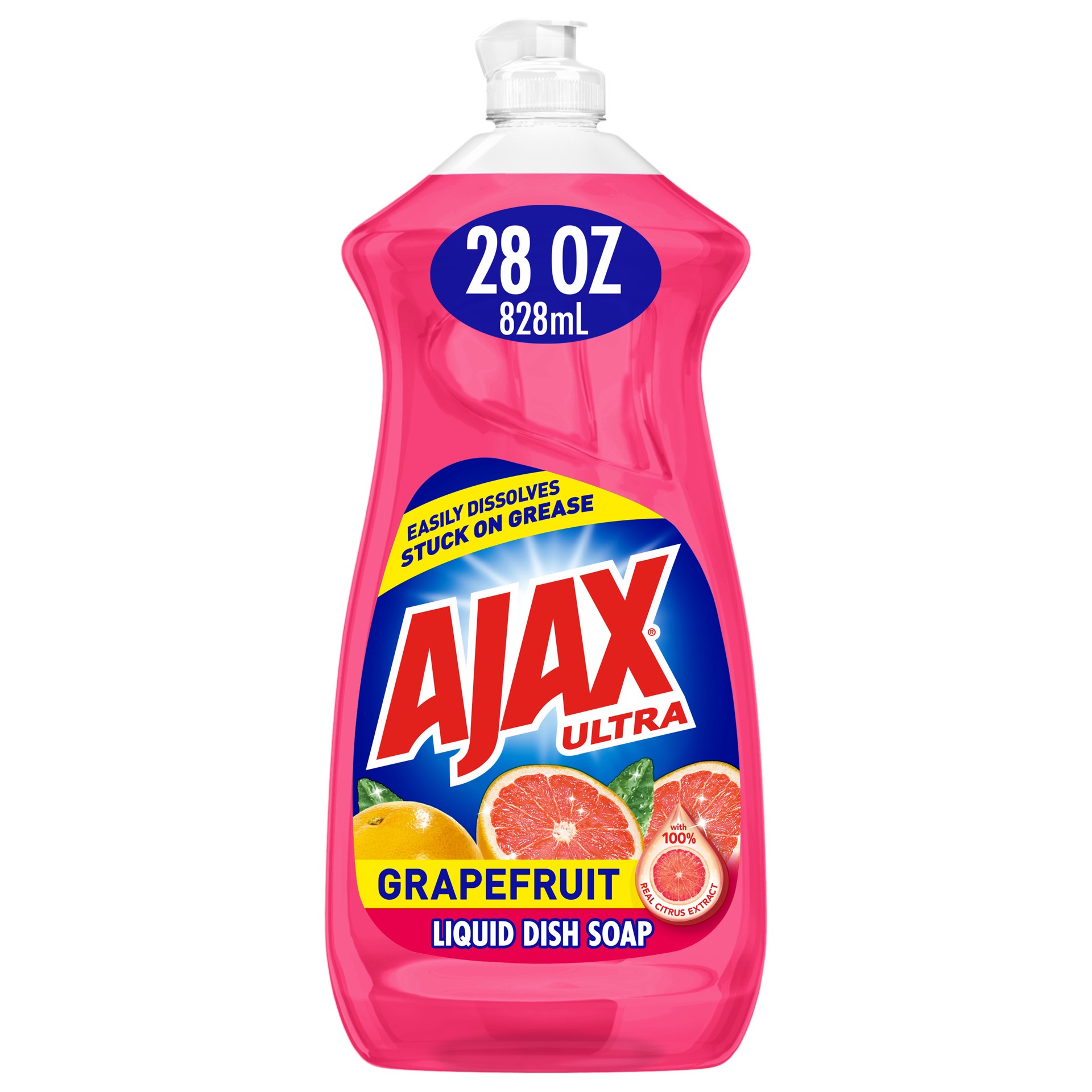 slide 1 of 8, Ajax Dish Liquid With Bleach Alternative Grapefruit, 28 oz