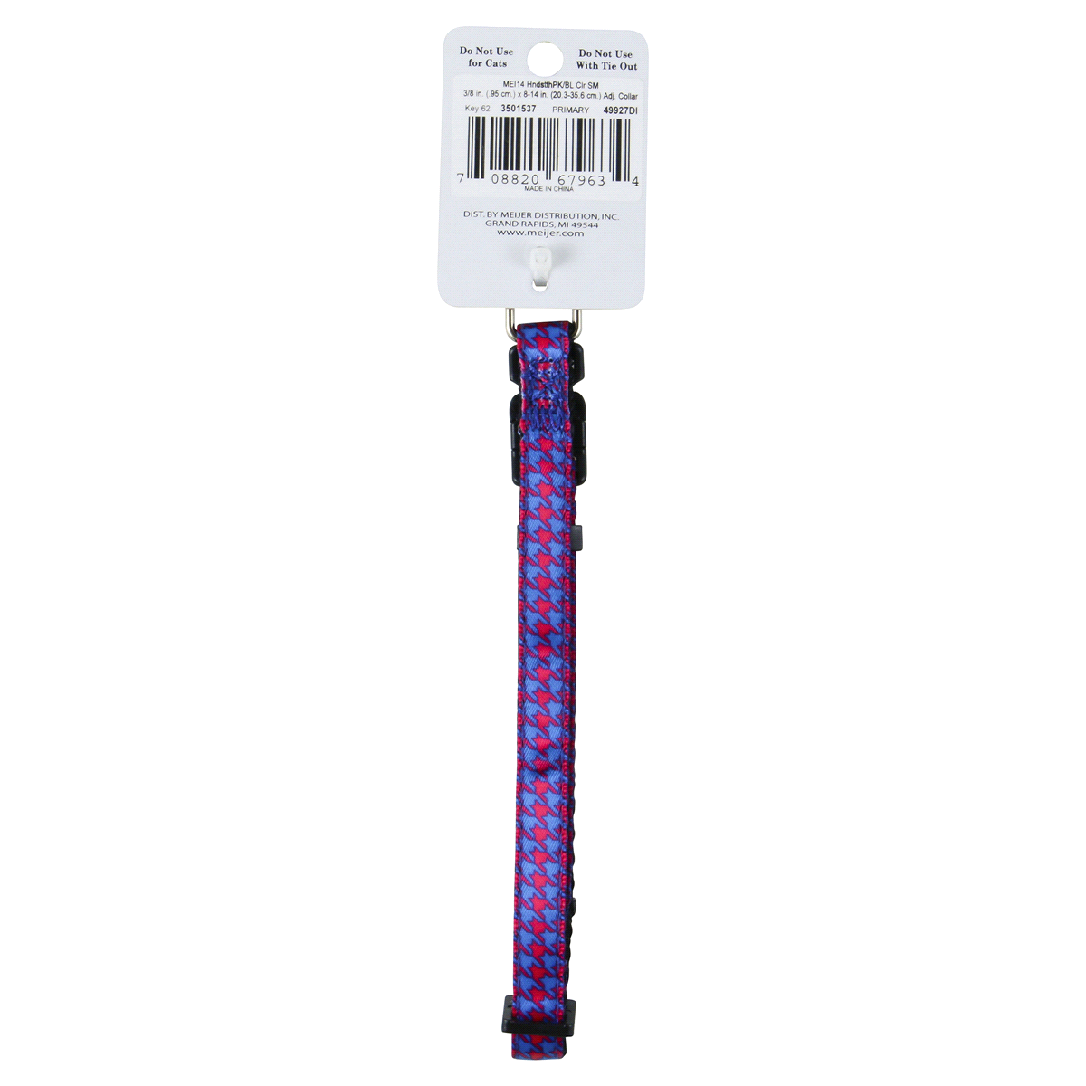 slide 2 of 2, Meijer Adjustable Dog Collar, Houndstooth, Pink & Blue, Small, SM