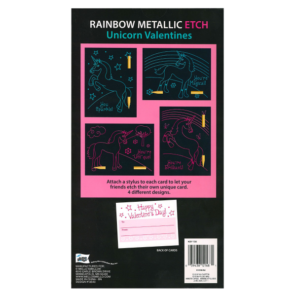 slide 8 of 9, Mello Smello Ages 3+ Unicorn Rainbow Metallic Etch Valentines Cards & Styluses 1 ea, 1 ct