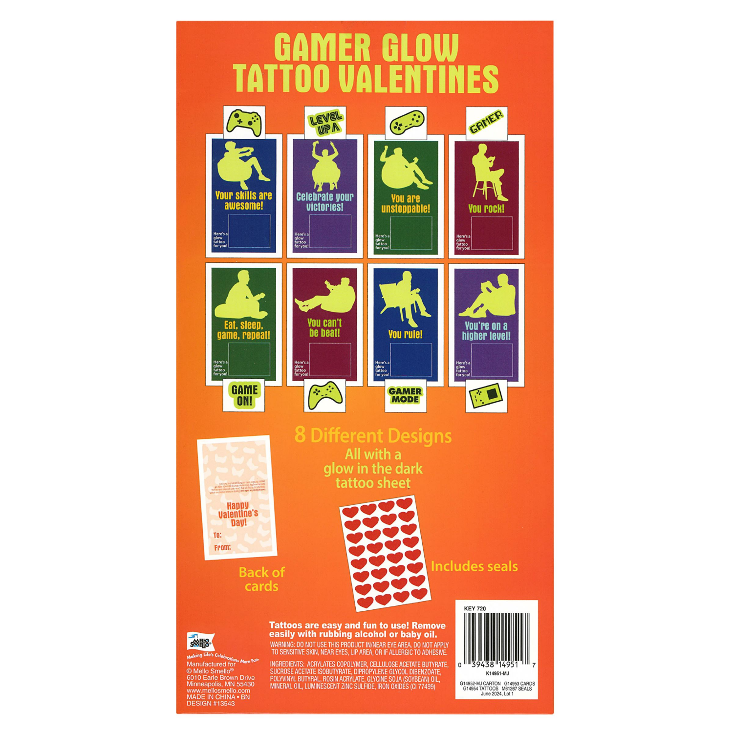 slide 2 of 3, Valentine Cards Gamer Tattoo 32 Count, 32 ct