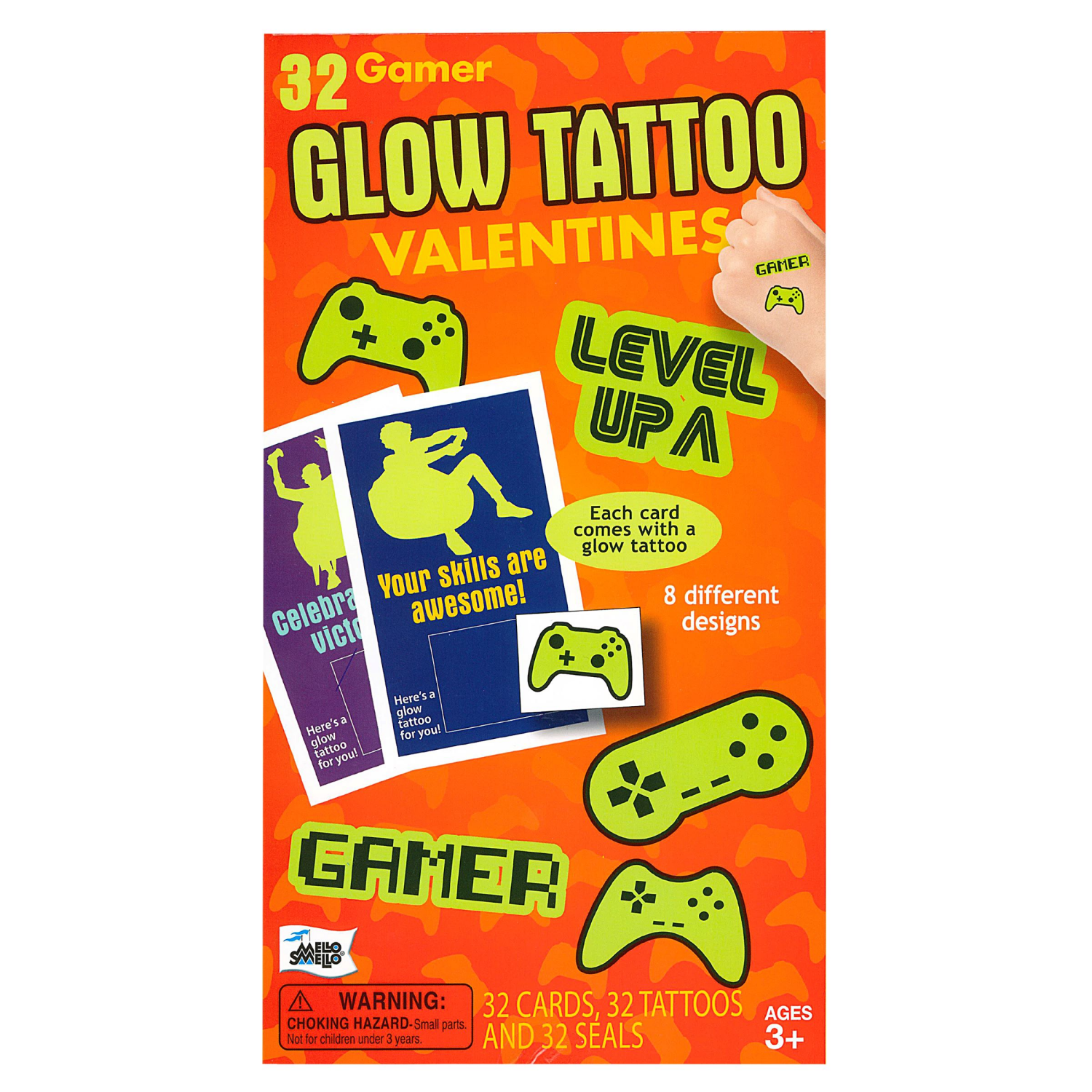 slide 1 of 3, Valentine Cards Gamer Tattoo 32 Count, 32 ct