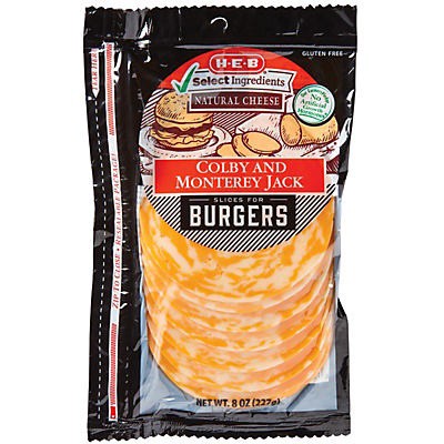 slide 1 of 1, H-E-B Colby & Monterey Jack Sliced Cheese for Burgers, 8 ct