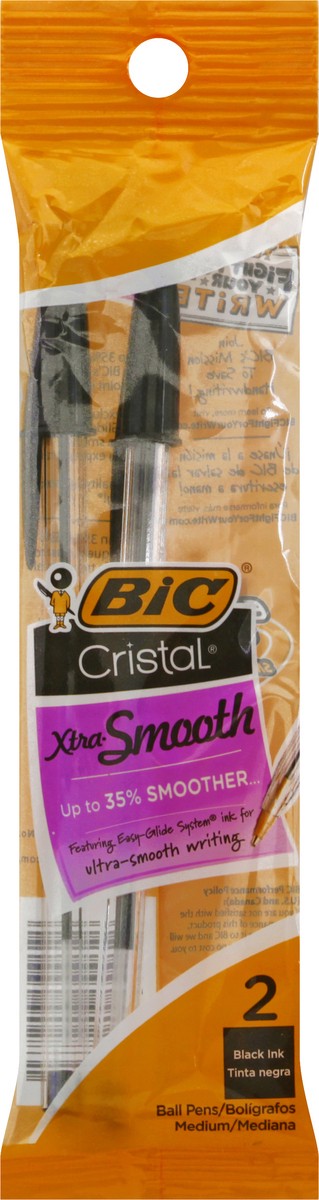 slide 5 of 9, BIC Cristal Black Ink Xtra Smooth Medium Ball Pens 2 ea, 2 ct