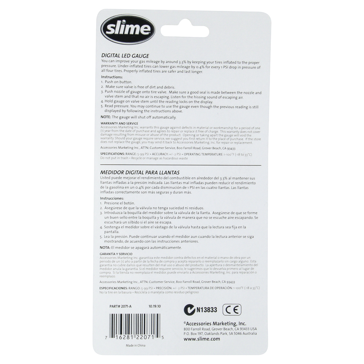 slide 2 of 2, Slime Digital LED Tire Gauge, 1 ct