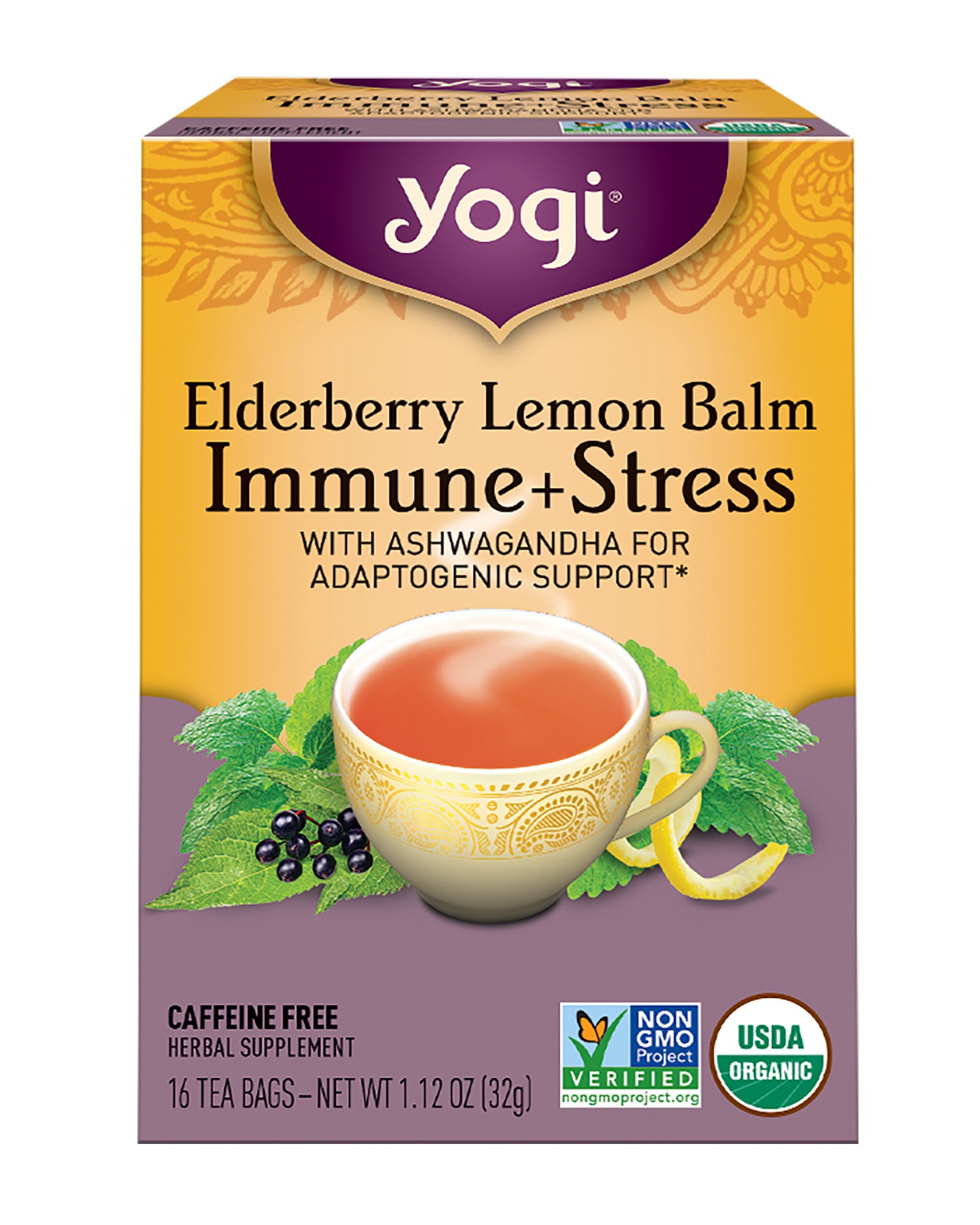 slide 4 of 5, Yogi Teas Organic Caffeine Free Elderberry Lemon Balm Immune & Stress Tea, 16 ct