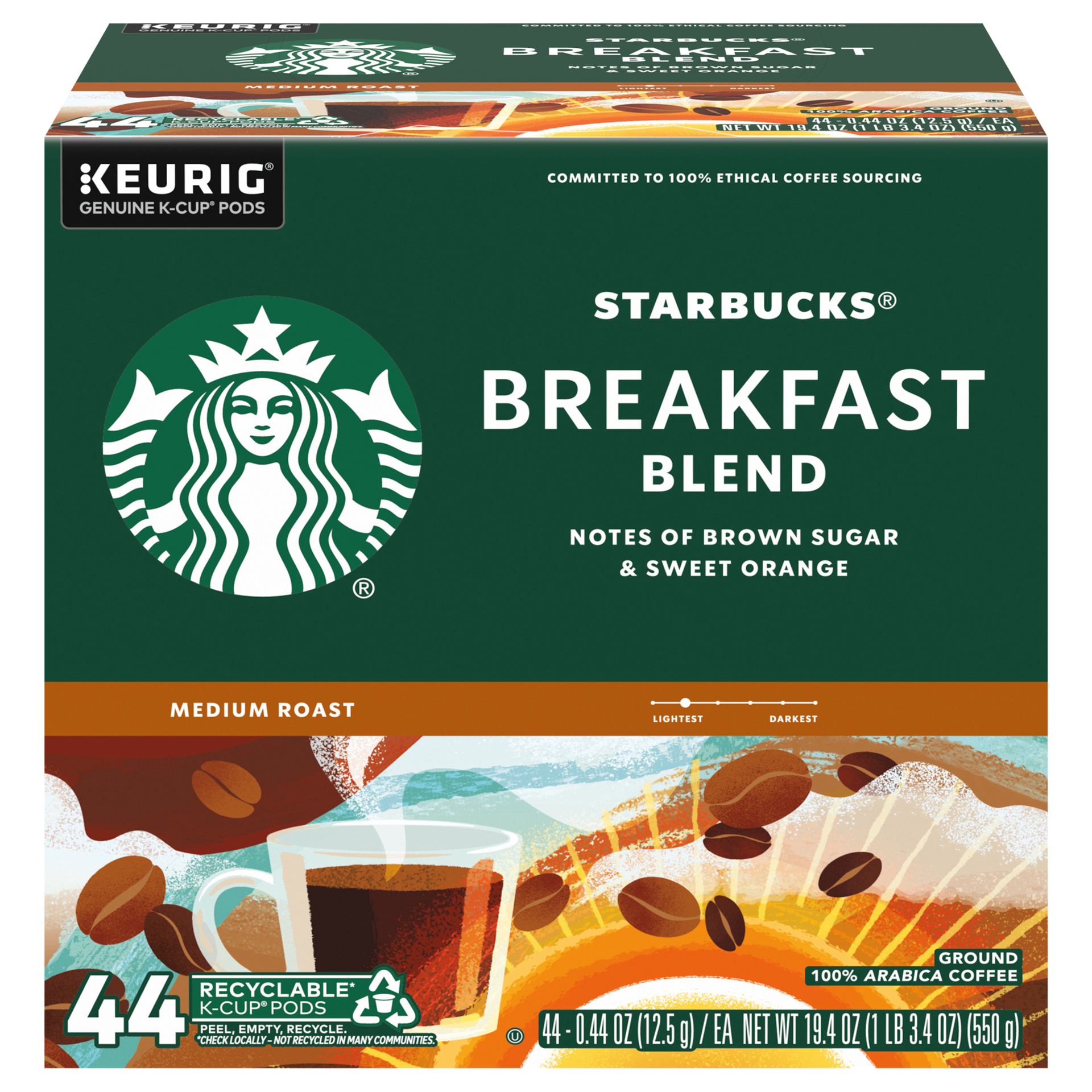 slide 1 of 5, Starbucks Breakfast Blend Medium Roast Ground Coffee K-Cup Pods 44 ct, 19.4 oz