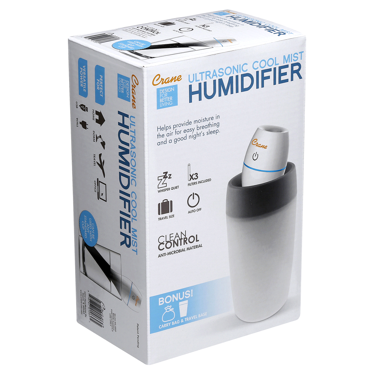 slide 2 of 8, Crane Personal Cool Mist Humidifier - White, 1 ct