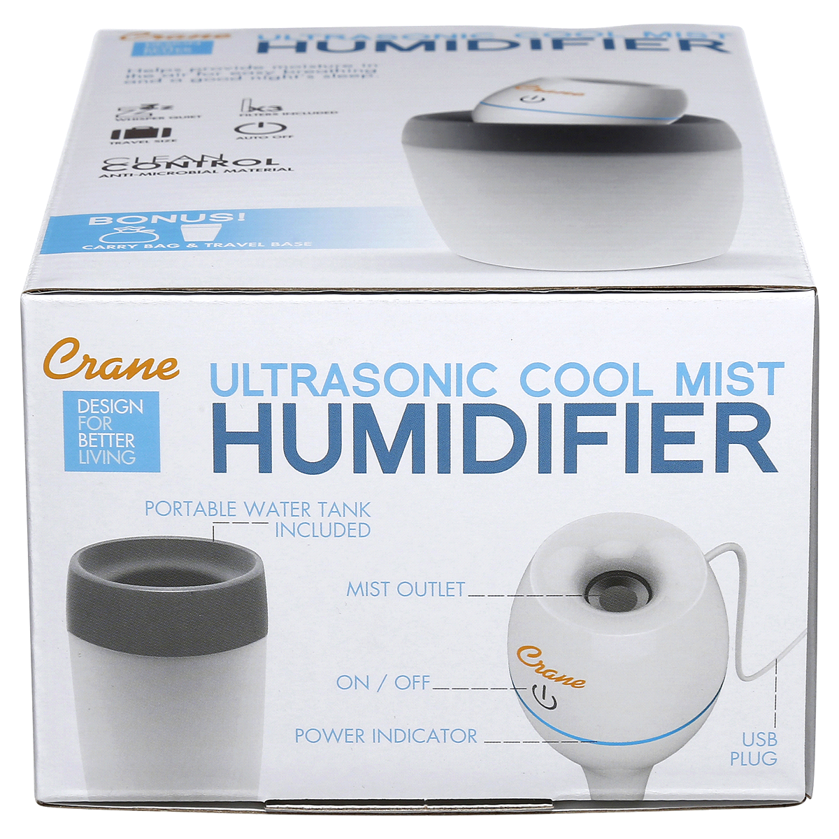 slide 3 of 8, Crane Personal Cool Mist Humidifier - White, 1 ct