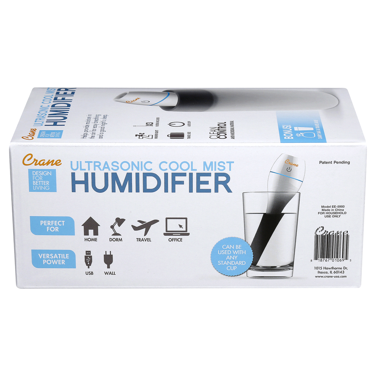 slide 4 of 8, Crane Personal Cool Mist Humidifier - White, 1 ct