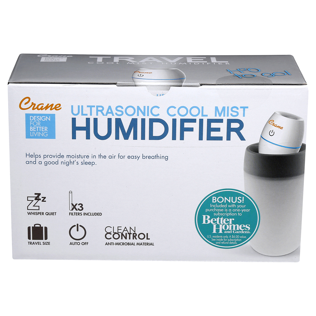 slide 7 of 8, Crane Personal Cool Mist Humidifier - White, 1 ct