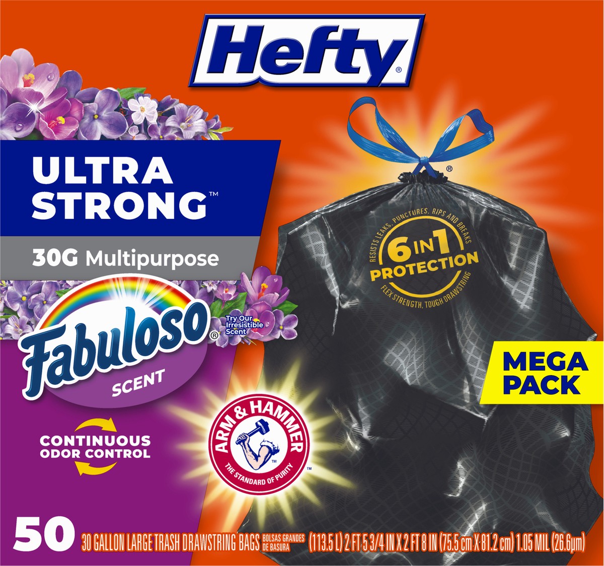 slide 7 of 9, Hefty Ultra Strong 30G Multipurpose Fabuloso Scent Drawstring Bags Mega Pack 50 ea, 50 ct