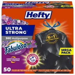 Hefty Ultra Strong Multipurpose Fabuloso Scent Trash Drawstring Bags, 30 Gallon, 50 count