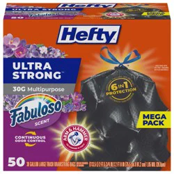 Hefty Ultra Strong 30G Multipurpose Fabuloso Scent Drawstring Bags Mega Pack 50 ea