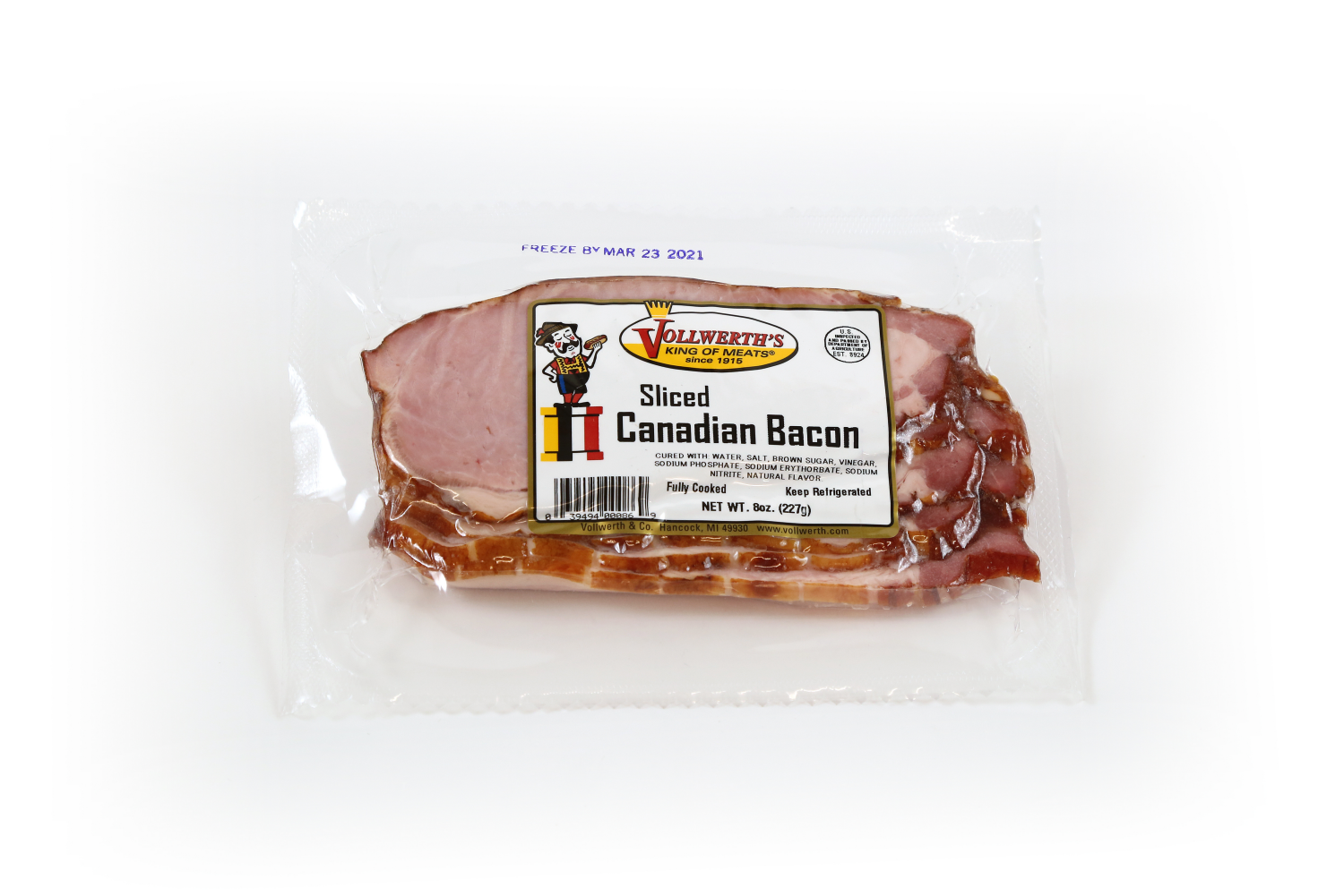 slide 1 of 1, Vollwerth's Sliced Canadian Bacon, 8 oz, 8 oz