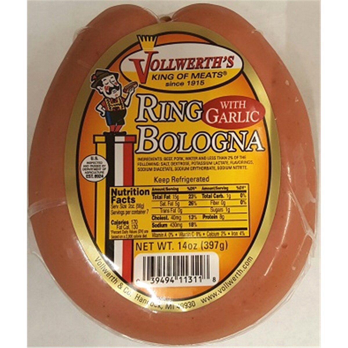 slide 1 of 1, Vollwerth Garlic Ring Bologna, 14 oz., 14 oz