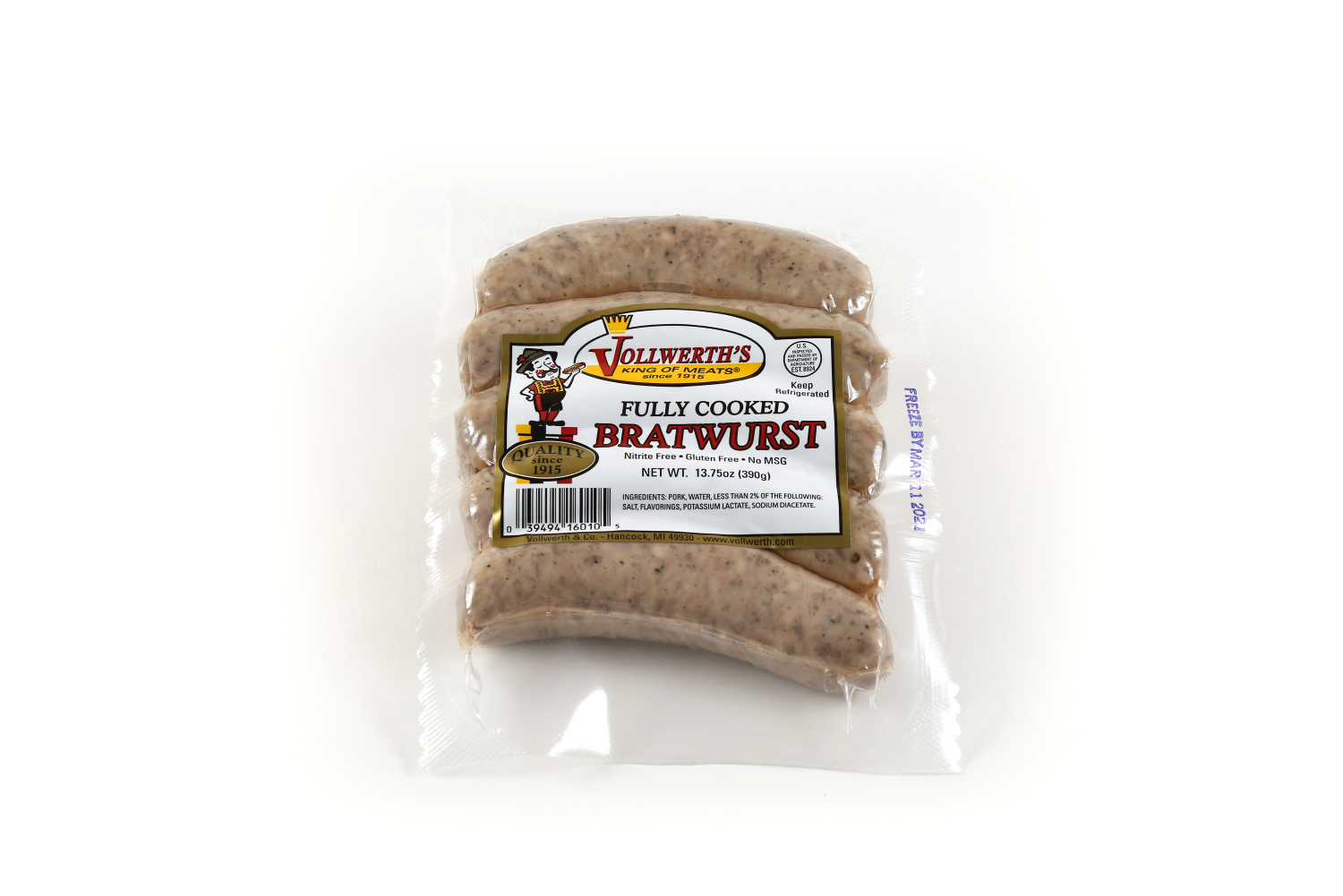 slide 1 of 1, Vollwerth's Fully Cooked Bratwurst, 13.75 oz, 13.75 oz