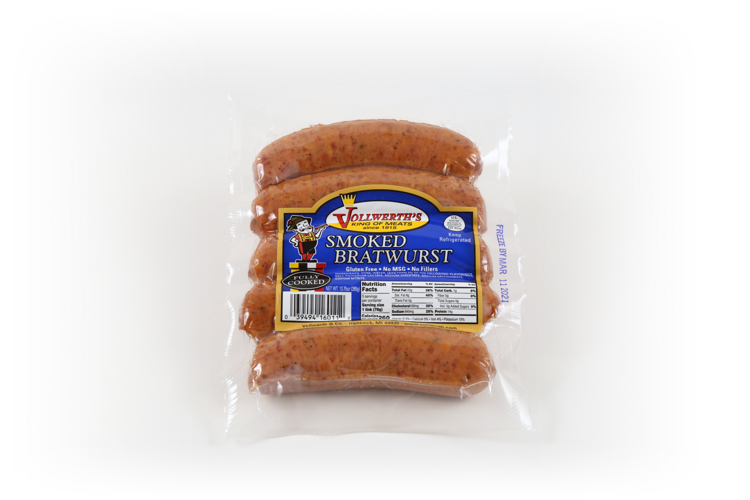 slide 1 of 1, Vollwerth's Smoked Bratwurst, 13.75 oz, 13.75 oz