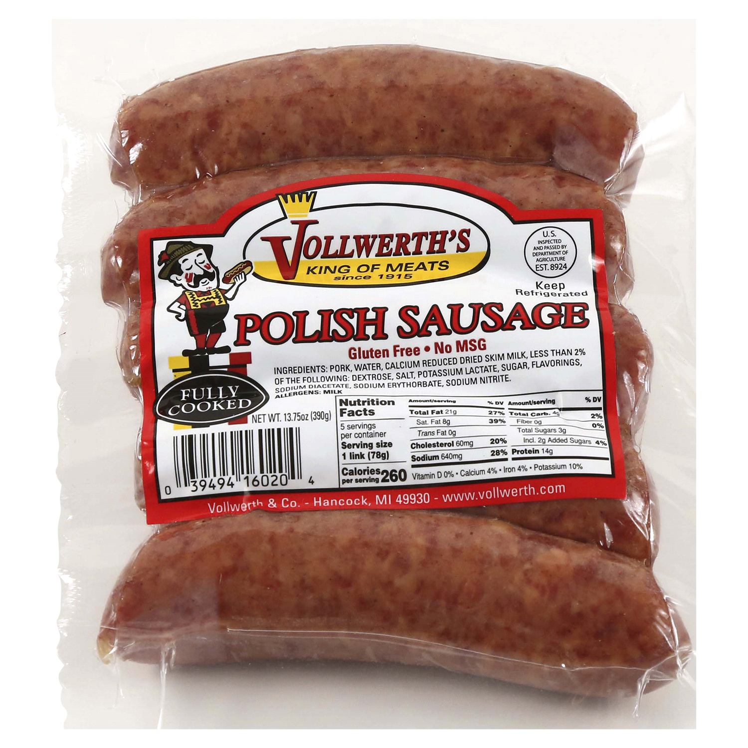 slide 1 of 1, Vollwerth's Polish Sausage, 13.75 oz., 13.75 oz