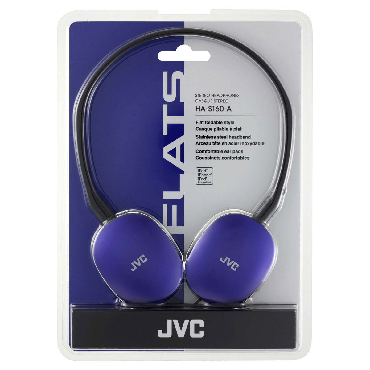 slide 2 of 2, JVC Blue Flat Lightweight Headphones, 1 ct