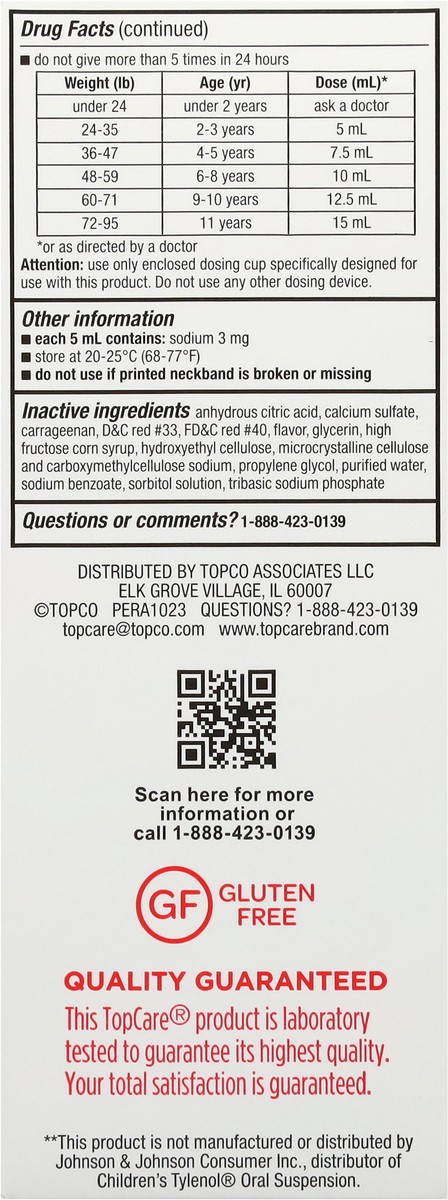 slide 11 of 14, TopCare Health Children's Oral Suspension Ages 2 to 11 Years Bubble Gum Flavor 160 mg per 5 mL Pain & Fever 8 fl oz, 8 fl oz